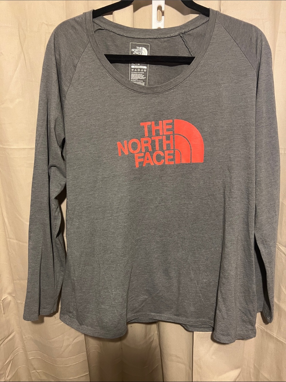 The North Face Gray Long-Sleeve Tee with Coral Logo